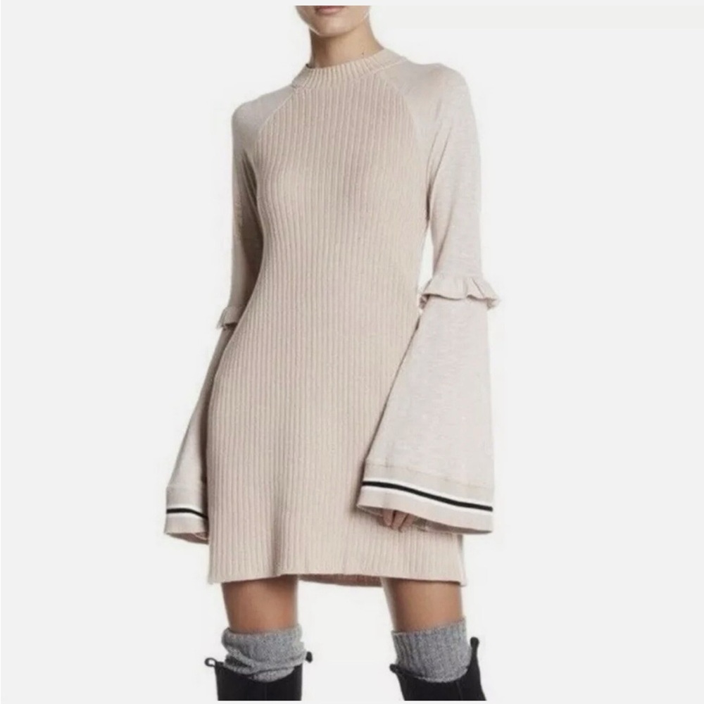 Free People Zou Bisou Knit Bell-Sleeve Sweater Dress (L). New with tags!